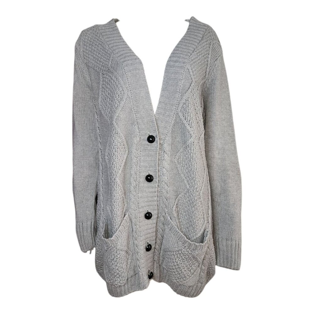 Venus Cardigan Sweater Womens Size‎ XL Gray Chunky Heavy Knit Cozy Warm Neutral